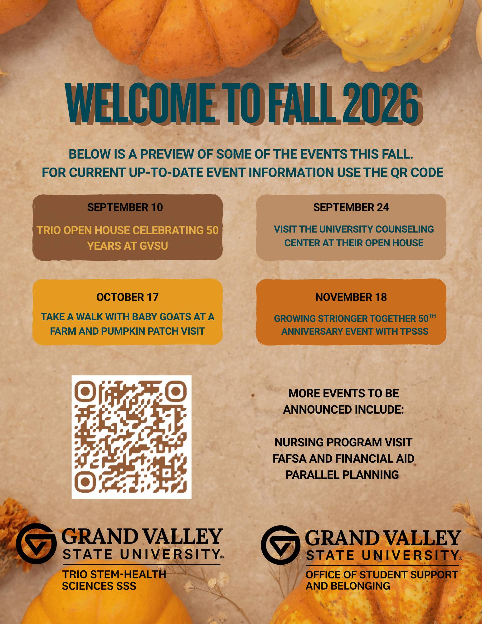 Fall events for TRIO and OSSB collaborations